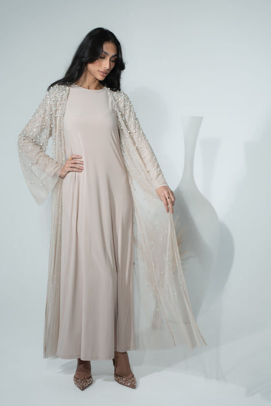 Luxury Pearl Abaya - Beige