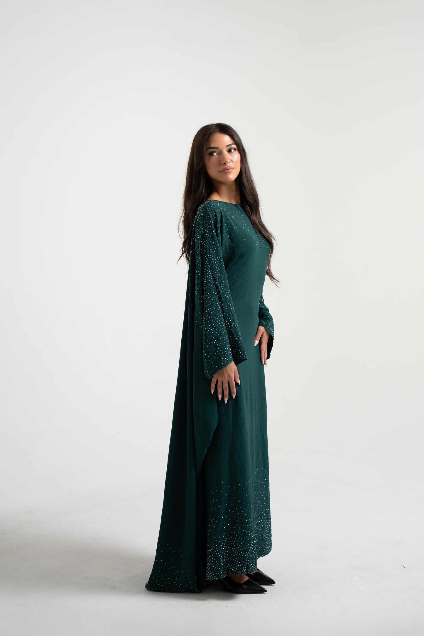 Butterfly Kaftan with Rhinestones - Deep Green
