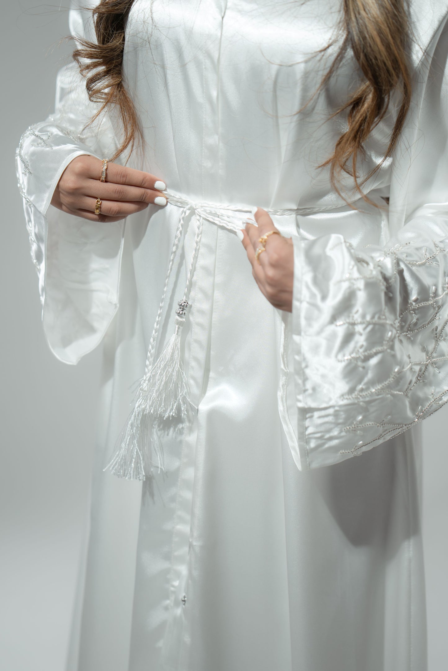 Detailed Sleeves Abaya - White
