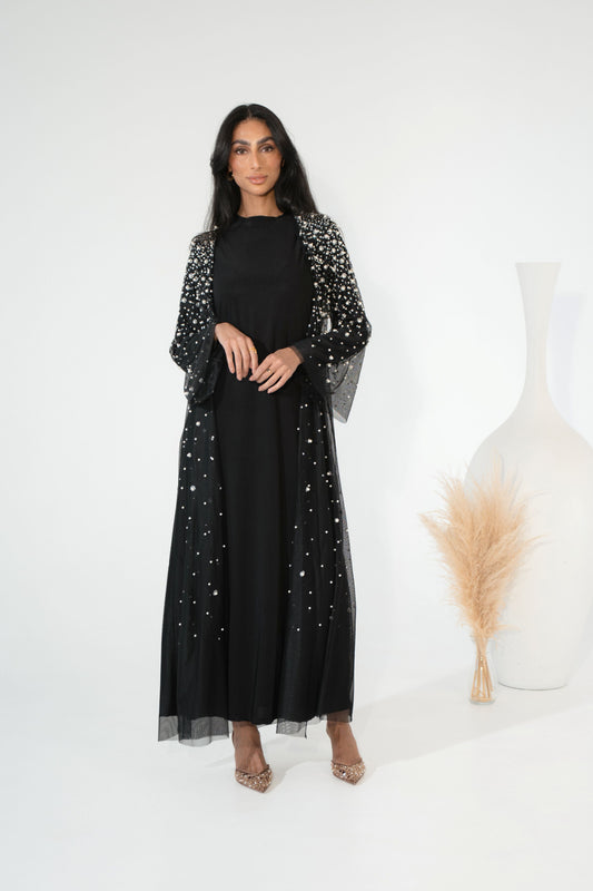 Luxury Pearl Abaya - Black