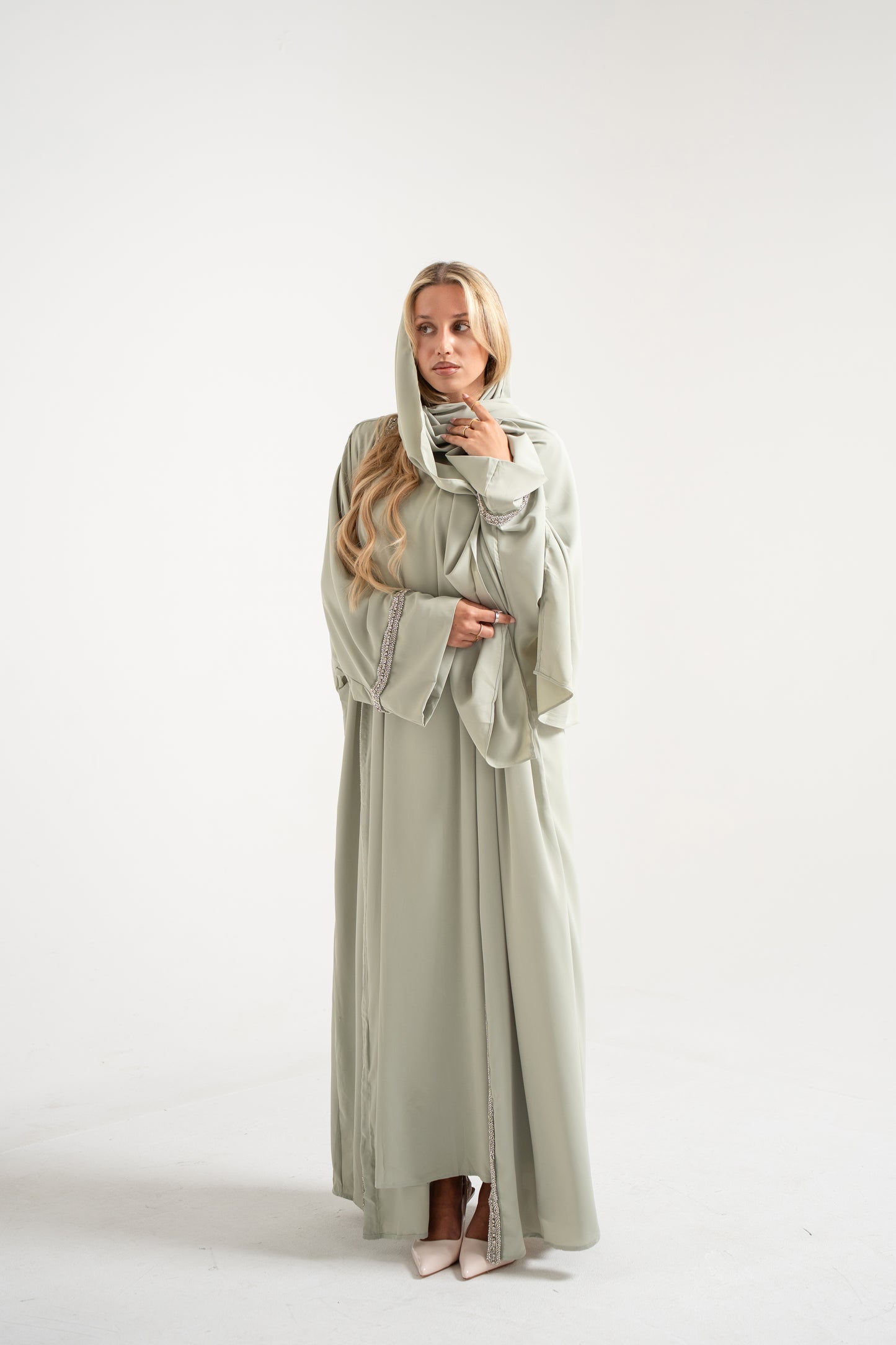 Abaya Set with Details - Mint Green