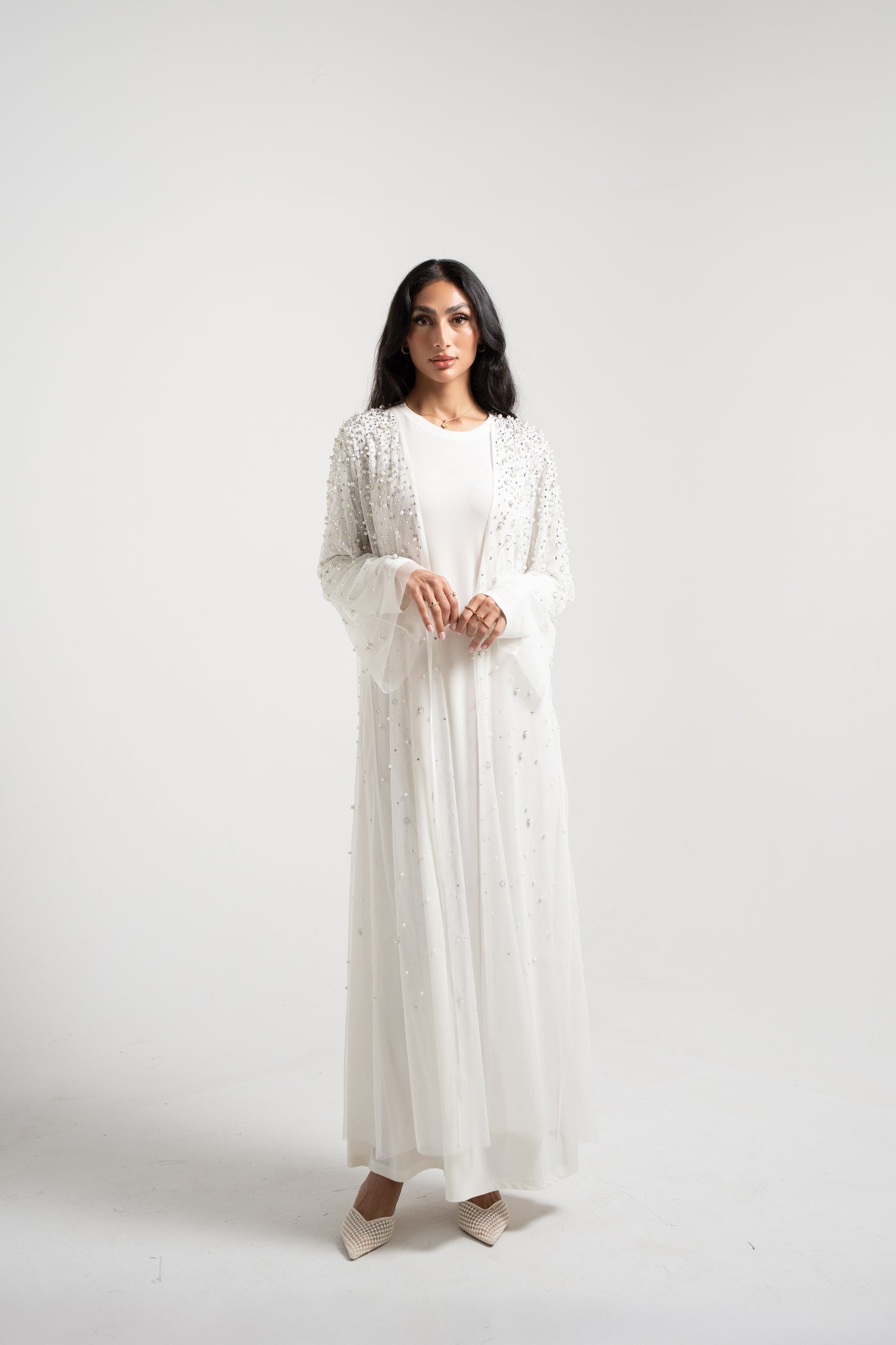 Luxury Pearl Abaya - White