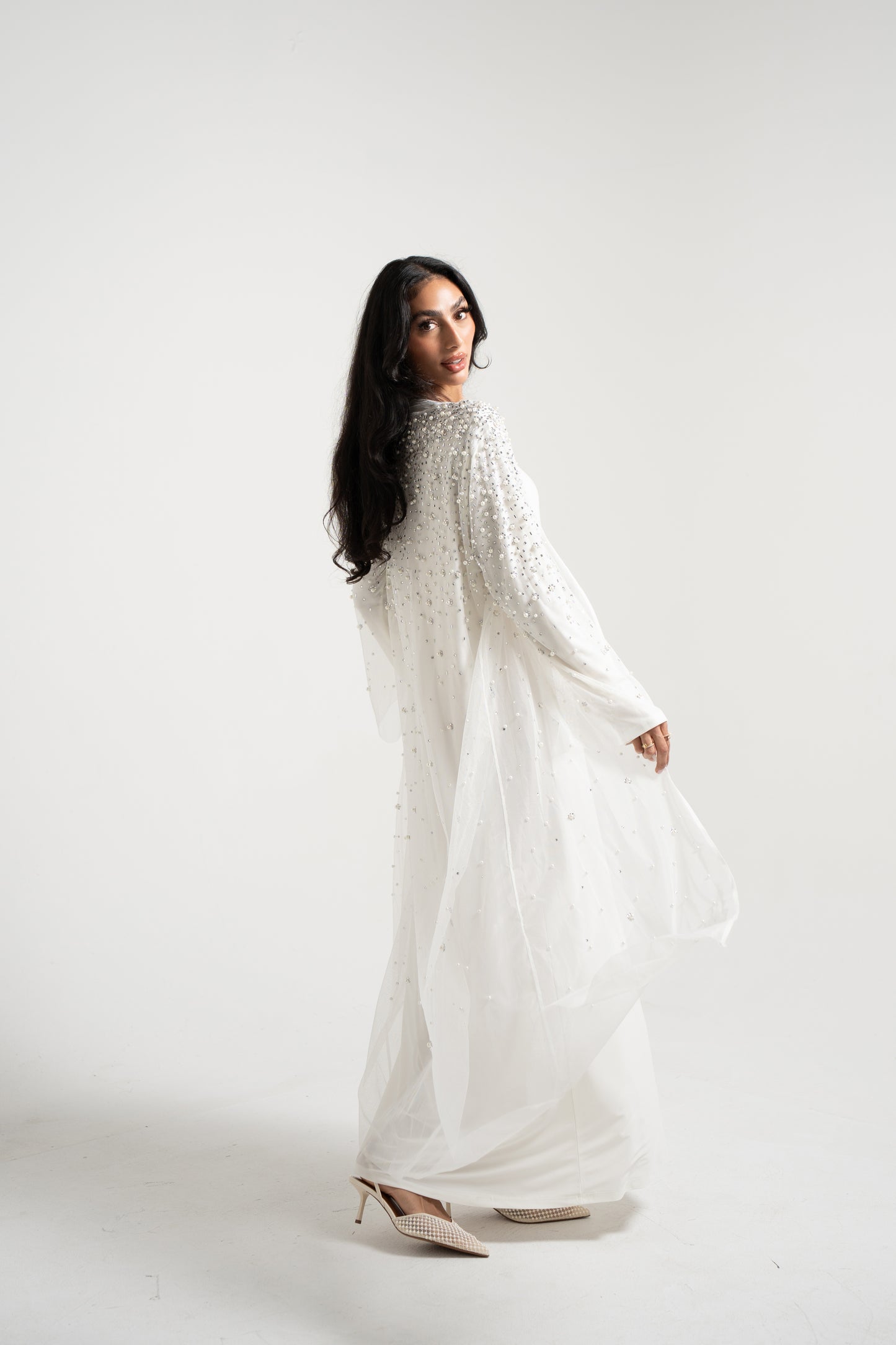 Luxury Pearl Abaya - White