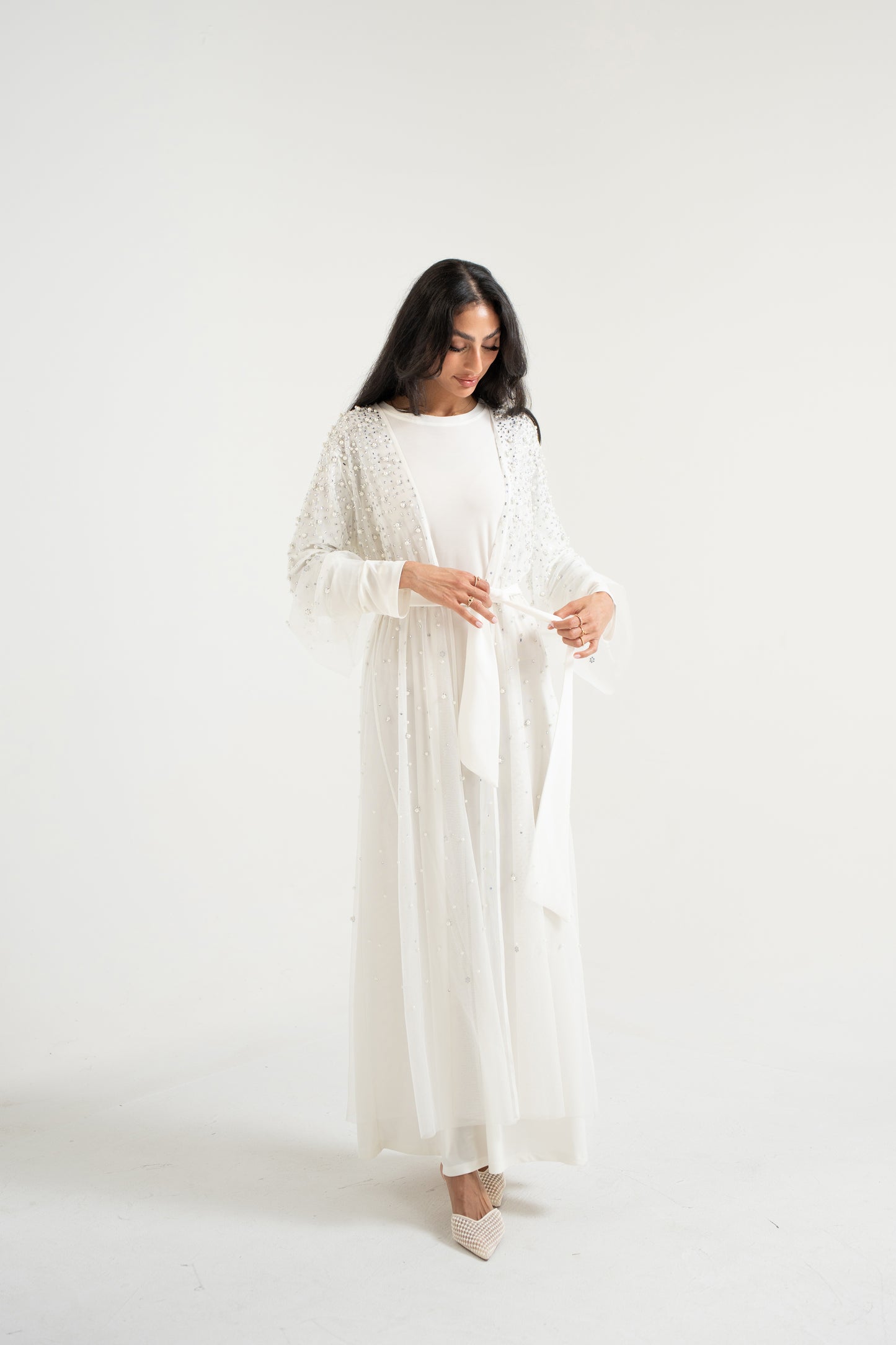 Luxury Pearl Abaya - White