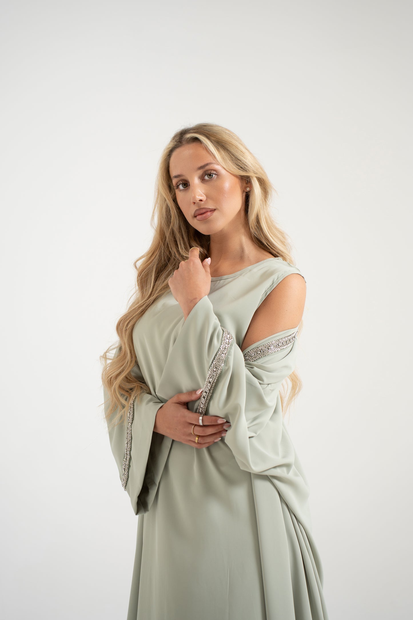 Abaya Set with Details - Mint Green
