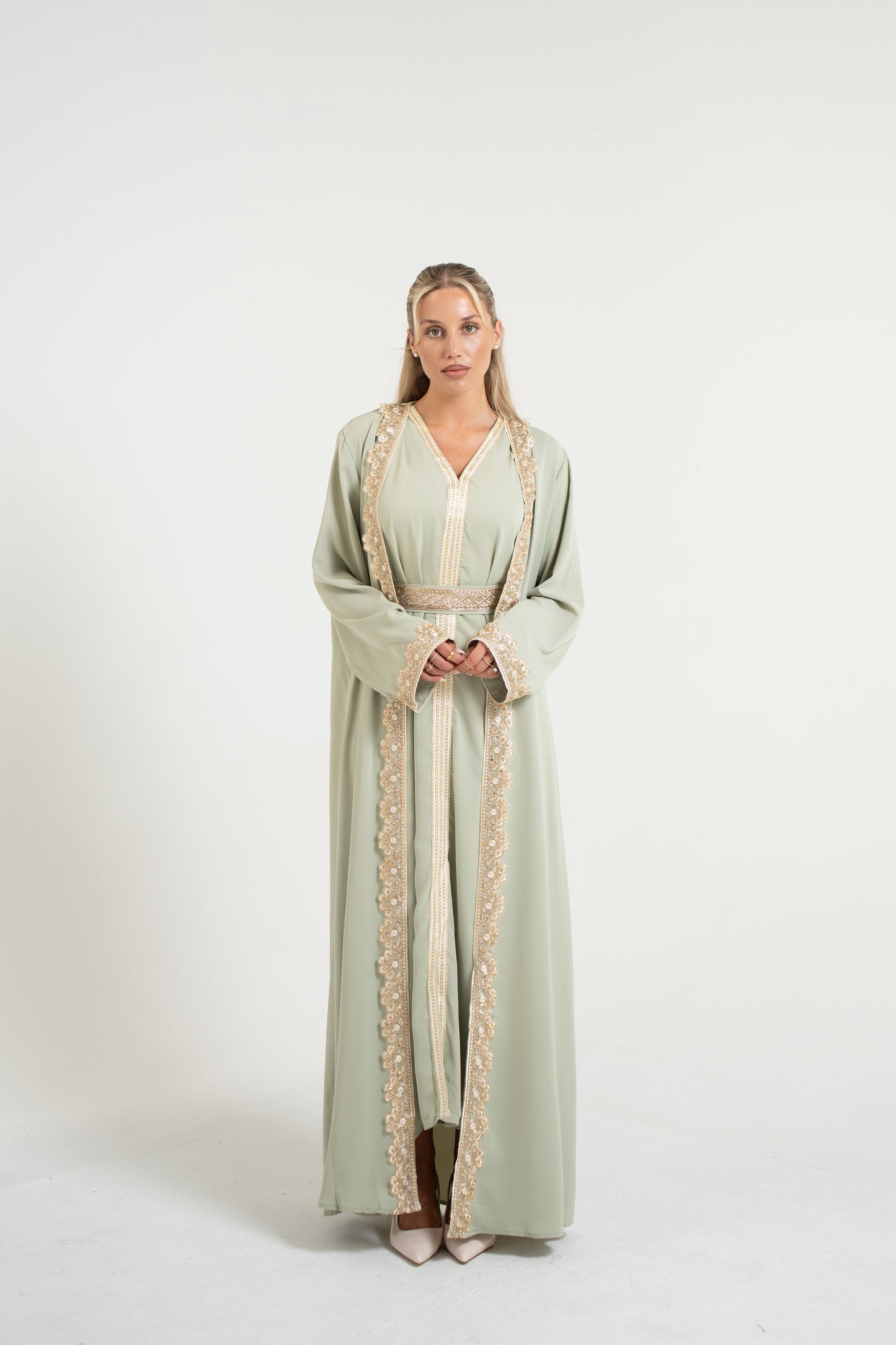 Traditional Kaftan Set - Mint Green