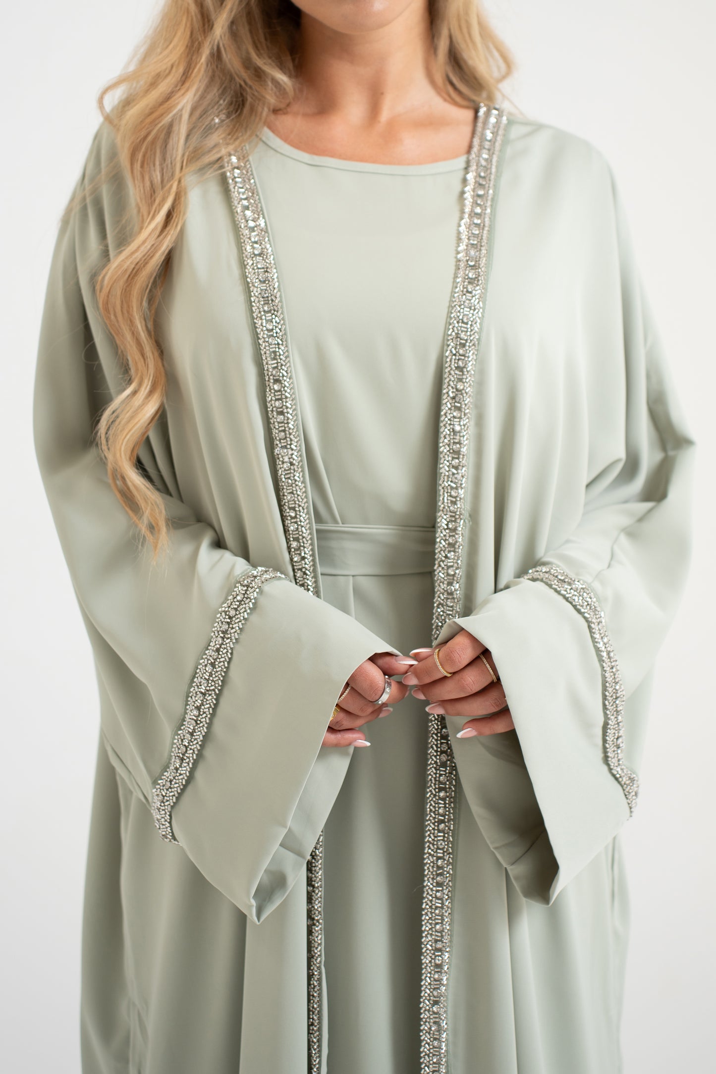 Abaya Set with Details - Mint Green