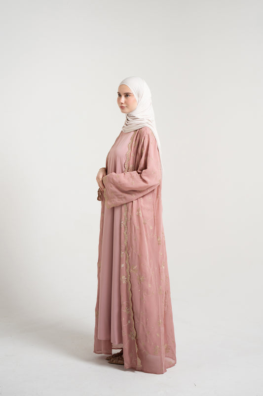 Decorative knitwear Abaya Set - Rose