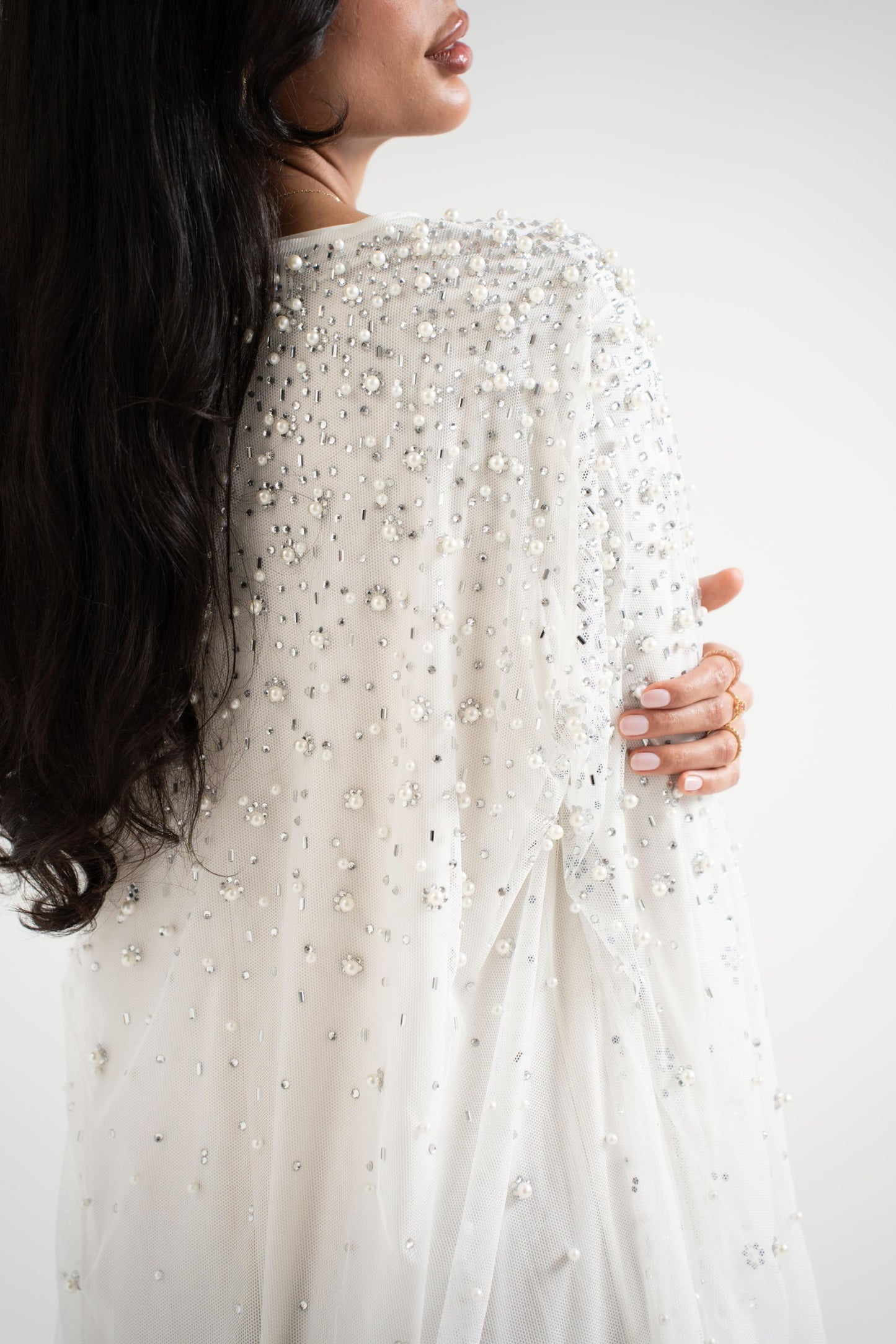 Luxury Pearl Abaya - White