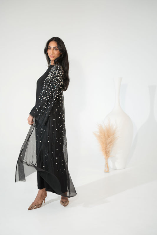 Luxury Pearl Abaya - Black