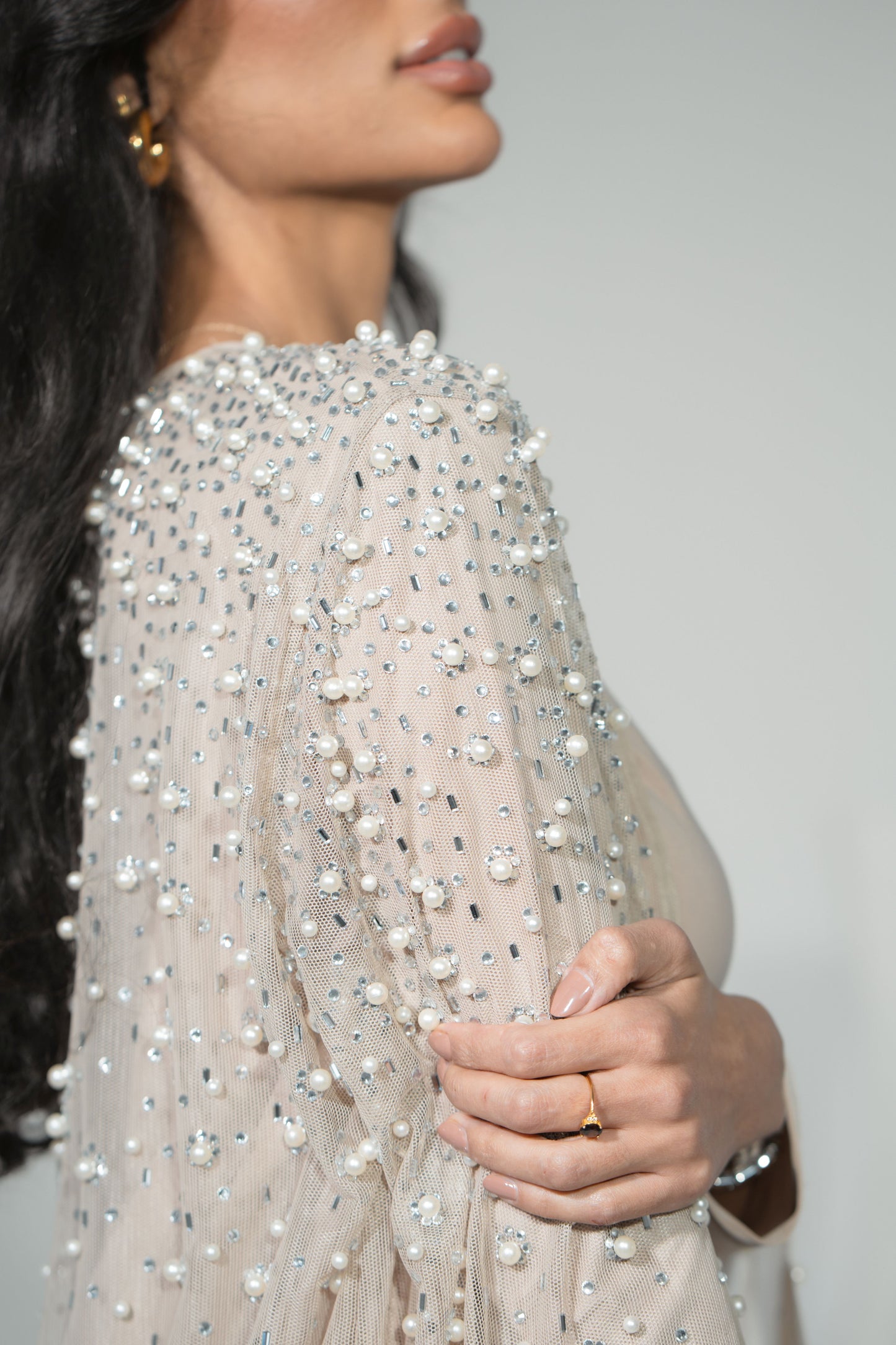 Luxury Pearl Abaya - Beige