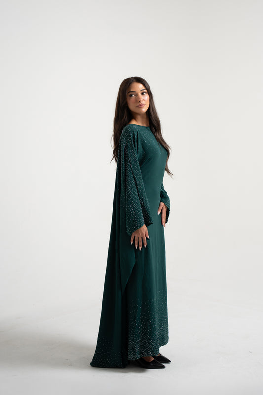 Butterfly Abaya with Rhinestones - Deep Green