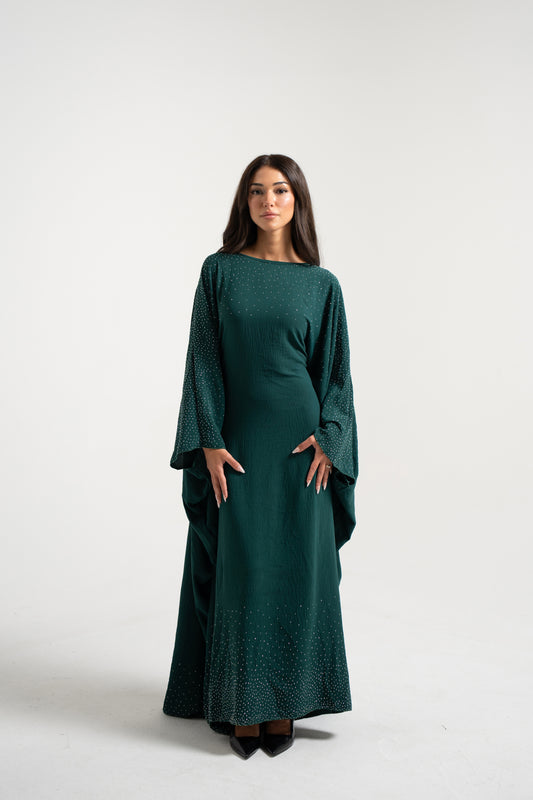 Butterfly Abaya with Rhinestones - Deep Green