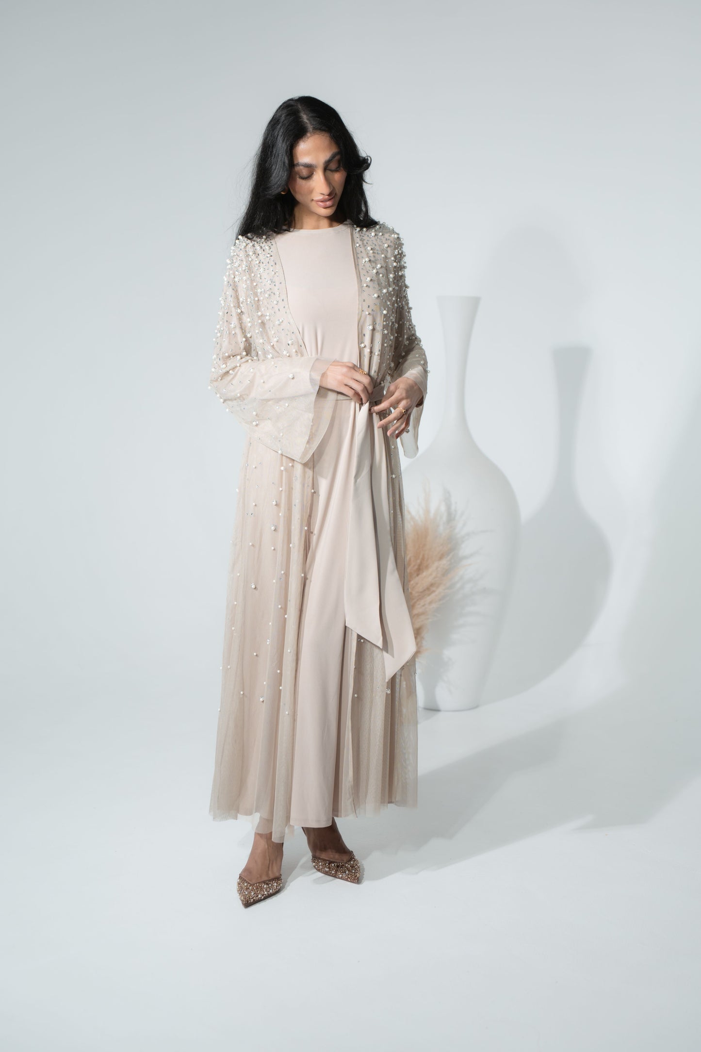 Luxury Pearl Abaya - Beige