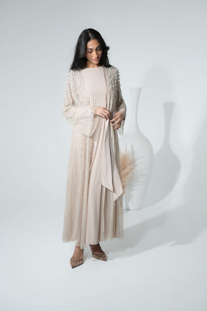 Luxury Pearl Abaya - Beige