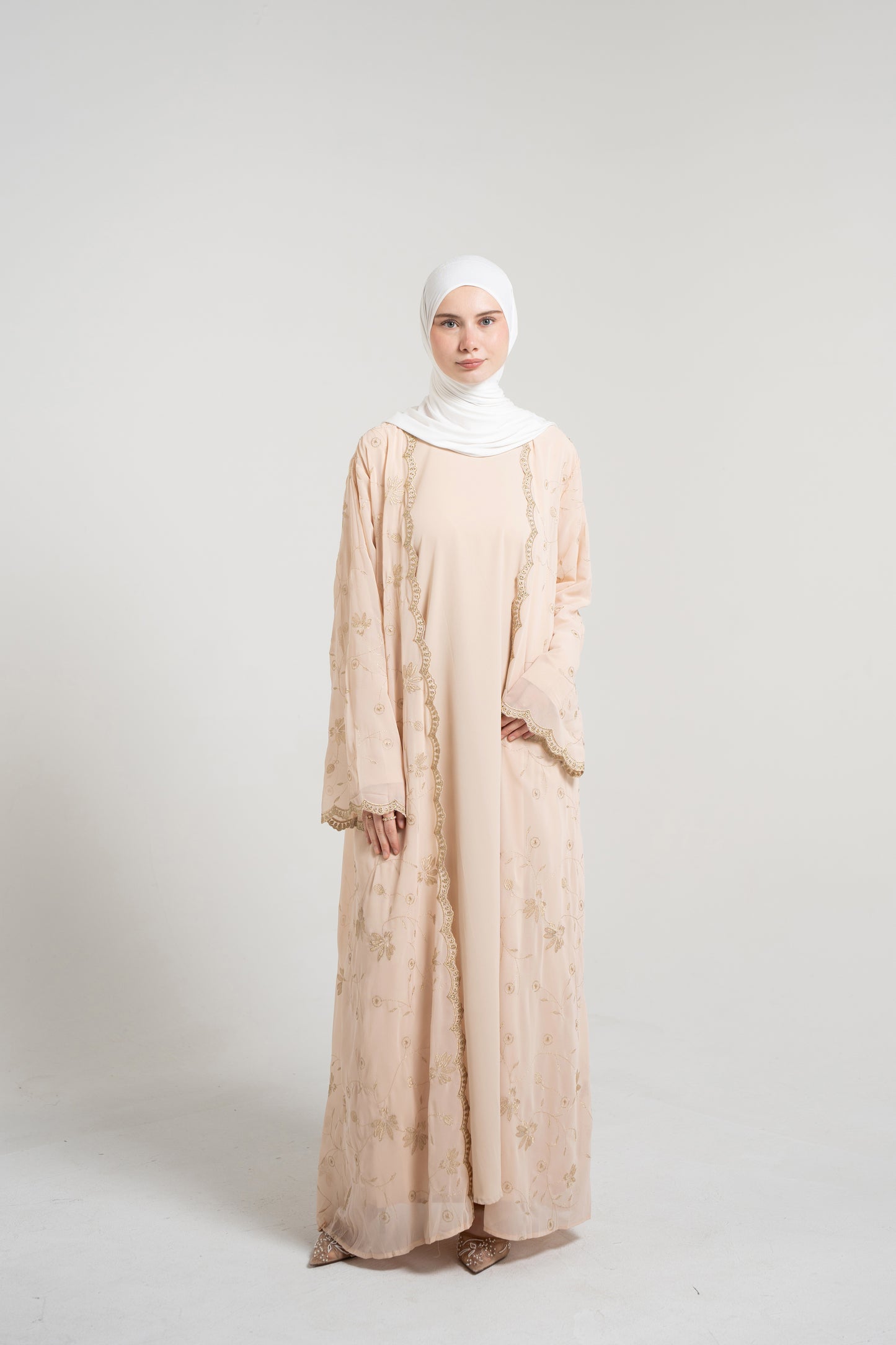 Decorative knitwear Abaya Set - Beige