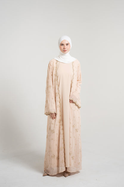 Decorative knitwear Abaya Set - Beige