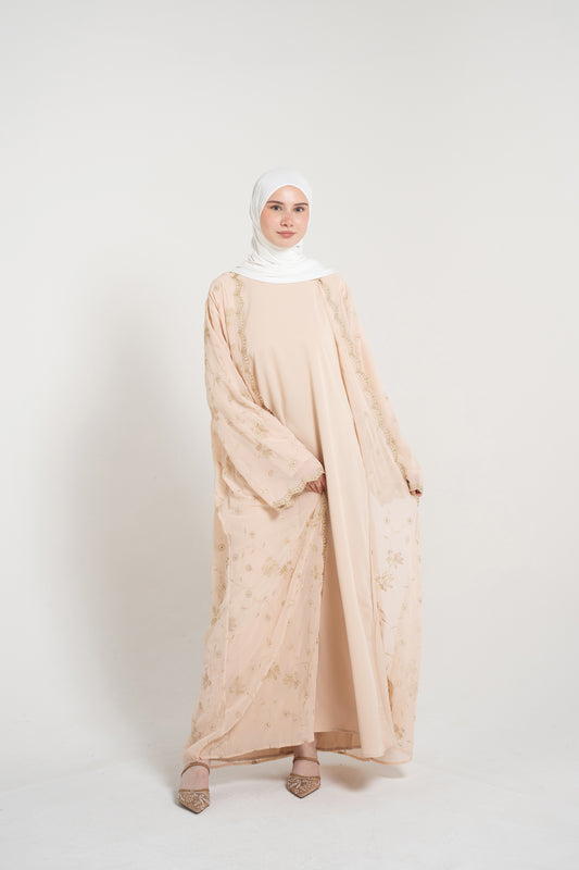 Decorative knitwear Abaya Set - Beige