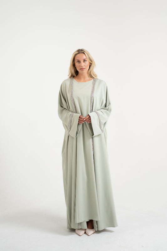 Abaya Set with Deatils - Mint green