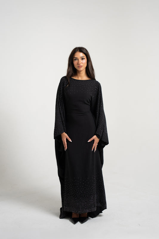 Butterfly Abaya with Rhinestones - Black