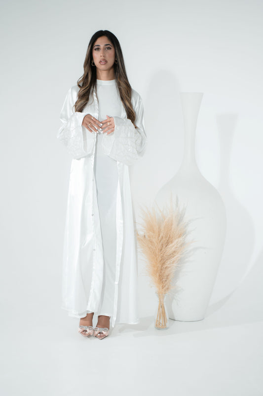 Detailed Sleeves Abaya - White