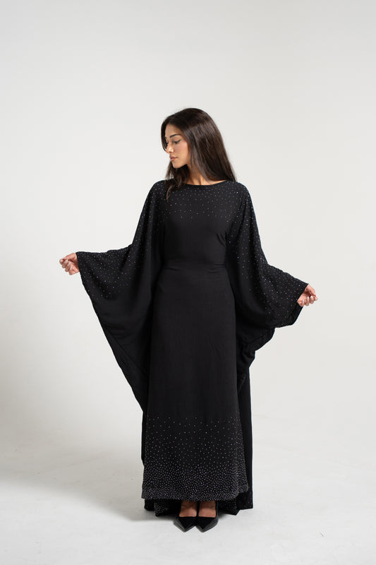 Butterfly Abaya with Rhinestones - Black