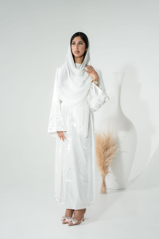 Detailed Sleeves Abaya - White