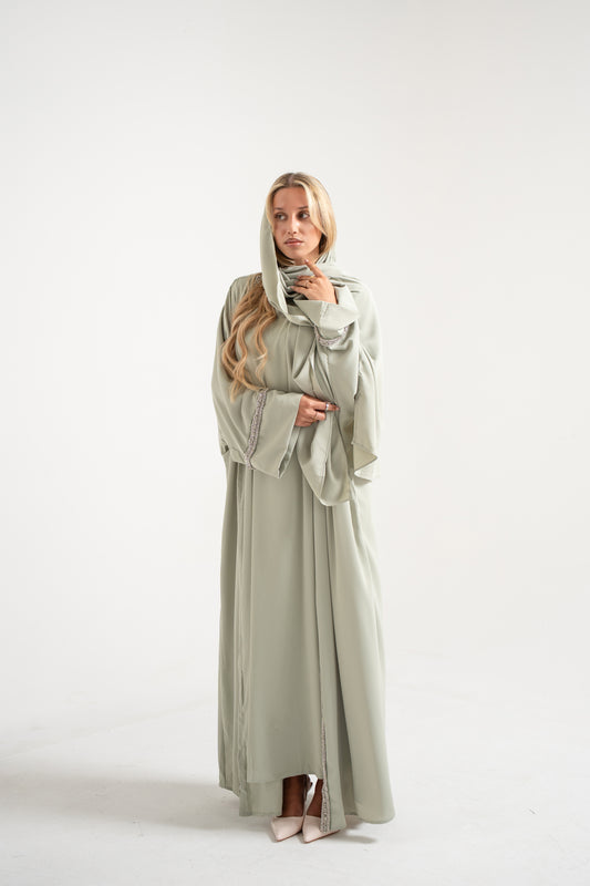 Abaya Set with Details - Mint Green