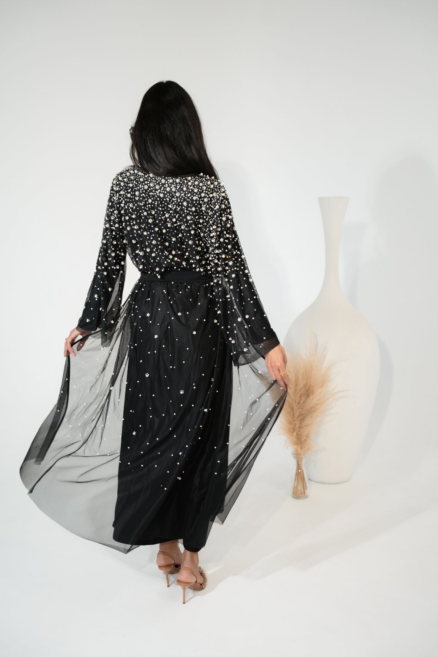 Luxury Pearl Abaya - Black