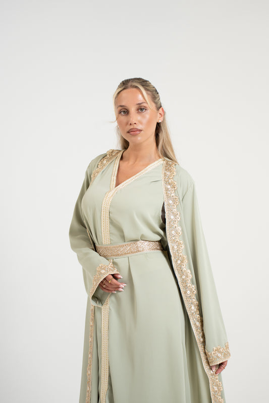 Traditional Kaftan Set - Mint Green