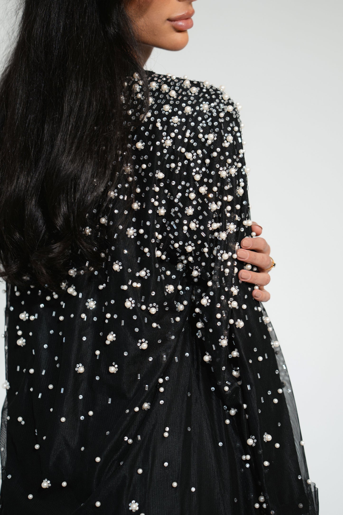 Luxury Pearl Abaya - Black