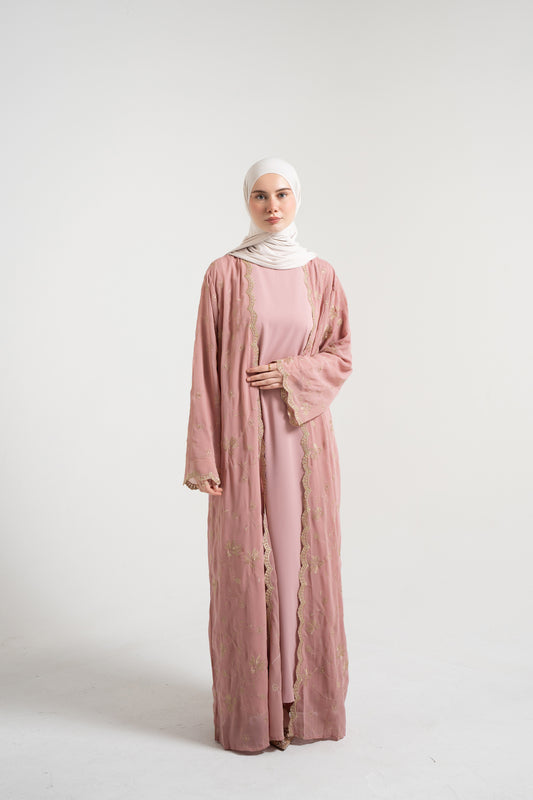 Decorative knitwear Abaya Set - Rose